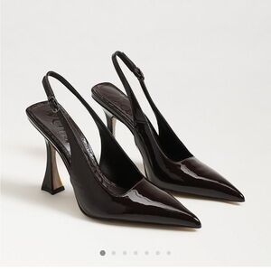 NWOT Elegant Chocolate Brown Patent Leather Slingback Heels